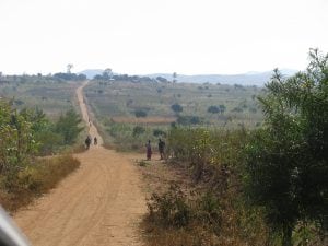 A long stretch of dirt road in Malawi