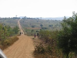 A long stretch of dirt road in Malawi