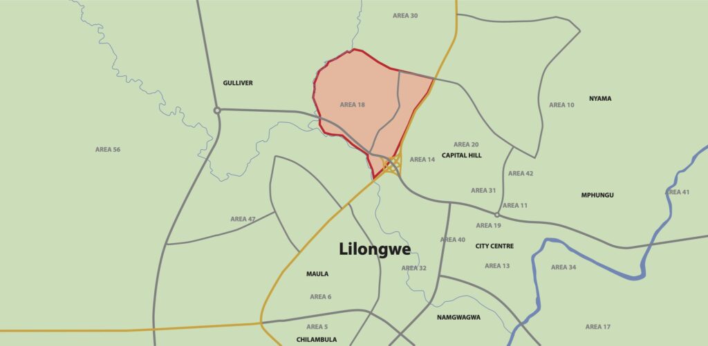 A map of Lilongwe and the surrounding region