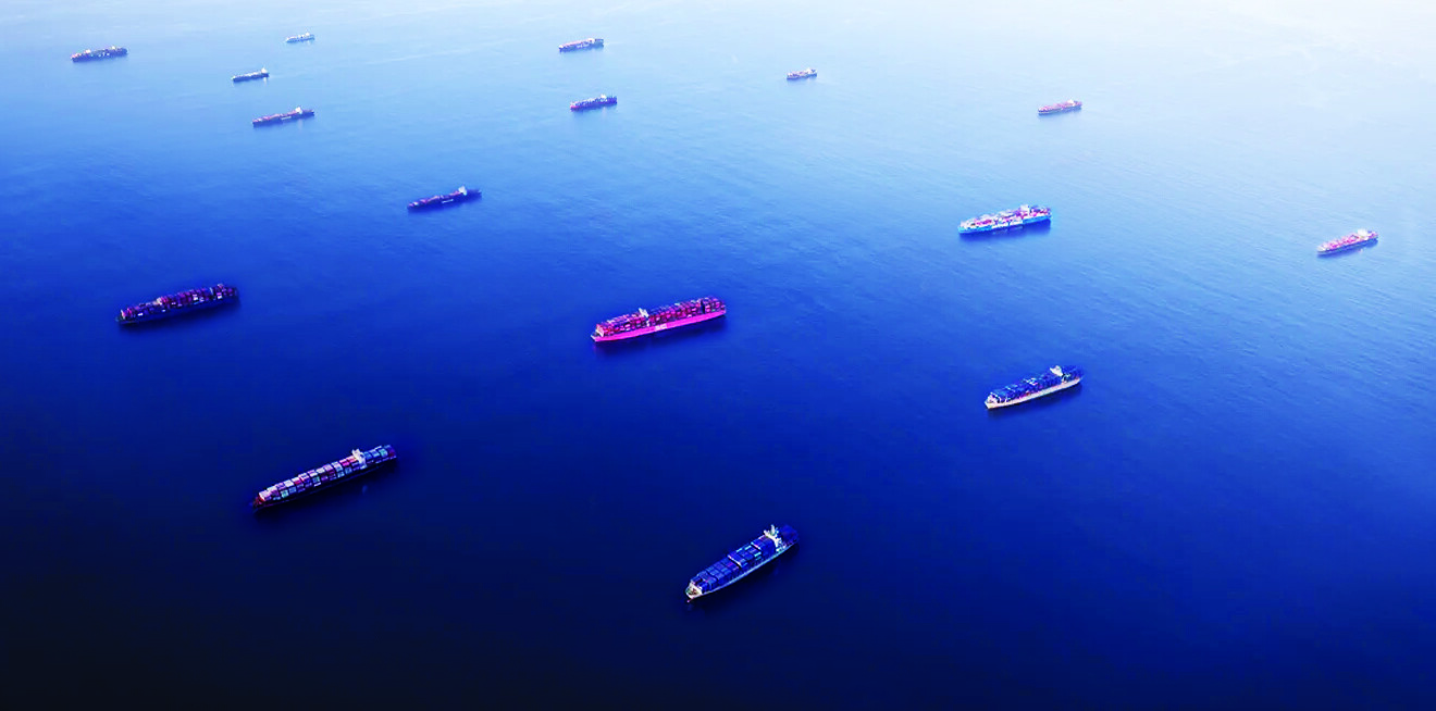 Ships with containers in the ocean